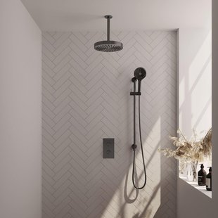 BRAUER Stripe Thermostatische Inbouw Regendouche - 3-weg - rechthoekig - SET 24 - 25cm douchekop - plafondarm - 3-standen handdouche - doucheslang - geïntegreerde glijstang - gunmetal geborsteld PVD 5-GM-411