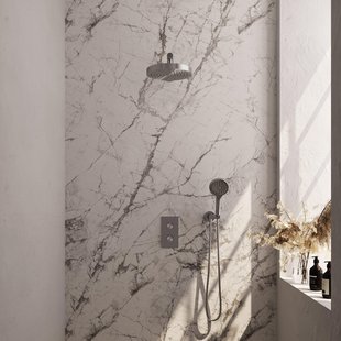 BRAUER Stripe Thermostatische Inbouw Regendouche - 3-weg - rechthoekig - SET 16 - 25cm douchekop - rechte muurarm - 3-standen handdouche - doucheslang - wandaansluitbocht - RVS-kleurig geborsteld PVD 5-NG-395