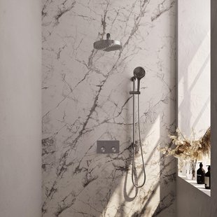 BRAUER Stripe Thermostatische Inbouw Regendouche - drukknoppen - SET 34 - 25cm douchekop - rechte muurarm - 3-standen handdouche - doucheslang - geïntegreerde glijstang - RVS-kleurig geborsteld PVD 5-NG-431