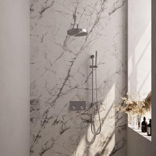 BRAUER Stripe Thermostatische Inbouw Regendouche - drukknoppen - SET 32 - 25cm douchekop - gebogen muurarm - staaf handdouche - doucheslang - geïntegreerde glijstang - RVS-kleurig geborsteld PVD 5-NG-427