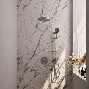 BRAUER Stripe Thermostatische Inbouw Regendouche - 3-weg - rond - SET 47 - 25cm douchekop - gebogen muurarm - 3-standen handdouche - doucheslang - geïntegreerde glijstang - RVS-kleurig geborsteld PVD 5-NG-457