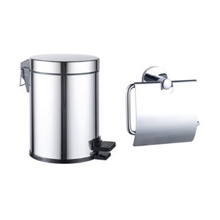 Fortifura Calvi toilet accessoireset - toiletrolhouder - met klep - pedaalemmer - 5 liter - chroom SW1183142/SW1111576
