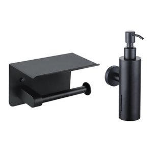 Fortifura Calvi toilet accessoireset - zeepdispenser - toiletrolhouder - met plateau - mat zwart SW1183055/SW1111567
