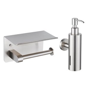 Fortifura Calvi toilet accessoireset - zeepdispenser - toiletrolhouder - met plateau - geborsteld RVS SW1183054/SW1111568