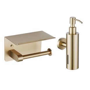 Fortifura Calvi toilet accessoireset - zeepdispenser - toiletrolhouder - met plateau - geborsteld messing SW1183053/SW1111569