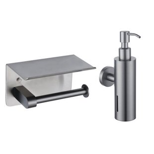Fortifura Calvi toilet accessoireset - zeepdispenser - toiletrolhouder - met plateau - geborsteld gunmetal SW1183052/SW1111571