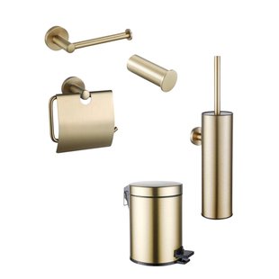 Fortifura Calvi Toiletset 5-delig - toiletrolhouder - reserverolhouder - toiletborstelhouder - handdoekhaak - pedaalemmer - Geborsteld Messing PVD SW1183146/SW639941/SW1111543/SW1211588/SW1111579