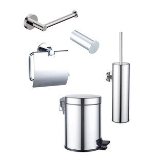 Fortifura Calvi Toiletset 5-delig - toiletrolhouder - reserverolhouder - toiletborstelhouder - handdoekhaak - pedaalemmer - chroom SW1183142/SW639926/SW1111539/SW1211590/SW1111576