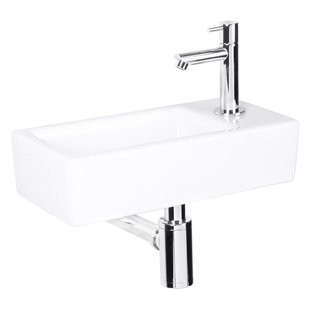 Differnz Helios fonteinset - 37.5x18.5x9.5cm - Rechthoek - 1 kraangat rechts - Recht chromen kraan - Keramiek Wit 38.010.00