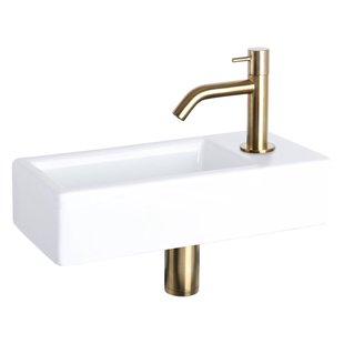 Differnz Hura fonteinset - 38.5x18.5x9cm - Rechthoek - 1 kraangat - Goud mat gebogen kraan - Keramiek Wit 38.005.23