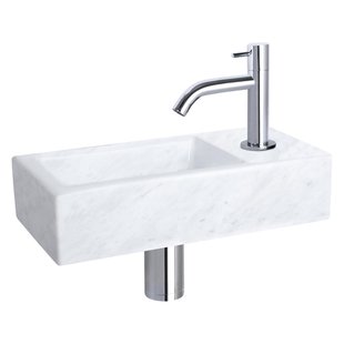 Differnz Helios fonteinset - 37.5x18.5x9.5cm - Rechthoek - 1 kraangat - Gebogen chromen kraan - Mineraalsteen Marmer 38.401.37