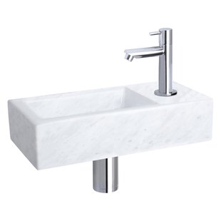 Differnz Helios fonteinset - 37.5x18.5x9.5cm - Rechthoek - 1 kraangat - Recht chromen kraan - Mineraalsteen Marmer 38.401.36