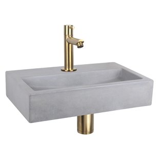 Differnz Flat fonteinset - 38x24x8cm - Rechthoek - 1 kraangat - Recht matte goude kraan - Beton Grijs 38.400.23