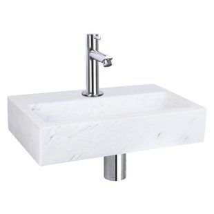 Differnz Flat fonteinset - 38x24x8cm - Rechthoek - 1 kraangat - Recht chromen kraan - Marmer Wit 38.400.28