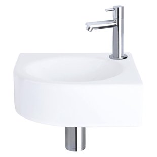 Differnz Cleo fonteinset - 30x30x10cm - Kwartrond - 1 kraangat - Recht chromen kraan - Keramiek Wit SW494076/SW539762/SW679885/SW696219