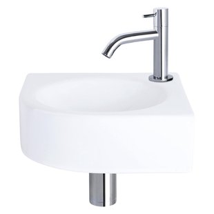 Differnz Cleo fonteinset - 30x30x10cm - Kwartrond - 1 kraangat - Gebogen chromen kraan - Keramiek Wit 38.401.13