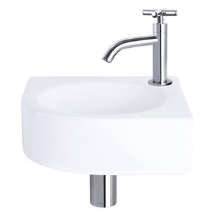 Differnz Cleo fonteinset - 30x30x10cm - Kwartrond - 1 kraangat - Gebogen chromen kraan - kruisgreep - Keramiek Wit 38.401.14