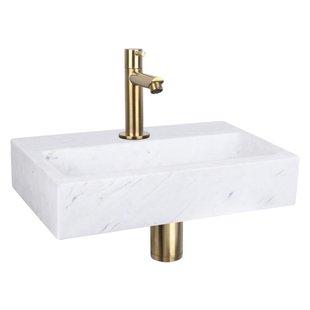 Differnz Flat fonteinset - 38x24x8cm - Rechthoek - 1 kraangat - Recht matte goude kraan - Marmer Wit 38.400.35