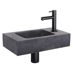 Differnz Force fonteinset - 40x22x9cm - Rechthoek - 1 kraangat - Recht matte zwarte kraan - Natuursteen Zwart 38.400.37
