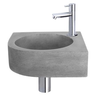 Differnz Cleo fonteinset - 31.5x31.5x10cm - Kwartrond - 1 kraangat - Recht chromen kraan - Beton Grijs 38.401.24
