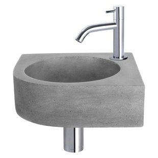 Differnz Cleo fonteinset - 31.5x31.5x10cm - Kwartrond - 1 kraangat - Gebogen chromen kraan - Beton Grijs 38.401.25