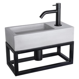 Differnz Ravo fonteinset - 38.5x18.5x25cm - Rechthoek - 1 kraangat - Gebogen matte zwarte kraan - met zwart frame - beton lichtgrijs 38.401.92