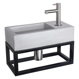 Differnz Ravo fonteinset - 38.5x18.5x25cm - Rechthoek - 1 kraangat - Recht matte chromen kraan - met zwart frame - beton lichtgrijs 38.401.95