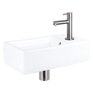 Differnz Force fonteinset - 40x22x11.5cm - Rechthoek - 1 kraangat - Recht matte chromen kraan - Keramiek Wit 38.400.51