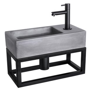 Differnz Ravo fonteinset - 38.5x18.5x25cm - Rechthoek - 1 kraangat - Recht matte zwarte kraan - met zwart frame - beton donkergrijs 38.402.05