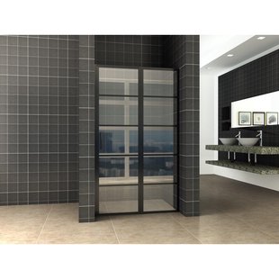 Wiesbaden Horizon nisdeur met vast deel en raster 1300 x 2000 x 8mm nano helder glas/mat zwart 20.3575