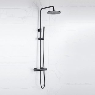 Fortifura Calvi Regendoucheset - thermostatisch - 25cm hoofddouche - staafhanddouche - mat zwart SW1159498