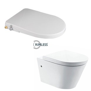 Wiesbaden Flow spoelrandloos met Flush luxe douche-wc zitting stroomloos wit sw48096/sw102848