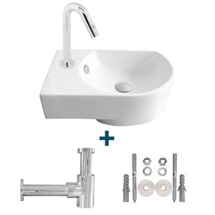 Go by Van Marcke Flexy fonteinset links 41x27x142cm inclusief koudwaterkraan en sifon porselein wit sw10735/sw21230/sw290278/sw291117/sw293011/