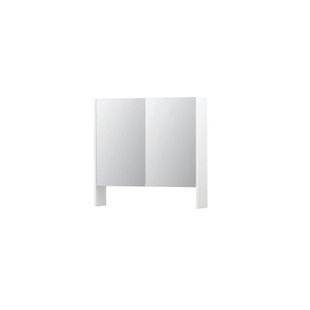 INK SPK3 Spiegelkast - 80x14x74cm - 2 deuren - dubbelzijdige Spiegel - open planchet - schakelaar en stopcontact - MDF lak wit mat 1110101