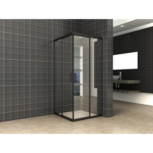 Wiesbaden Skyline hoekinstap cabine met 2 schuifdeuren 1000 x 1000 x 2000 x 8 mm nano helder glas/mat zwart 20.3717
