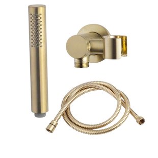 Wiesbaden Caral handdoucheset inbouw 1 stand staafhanddouche met wandarm en conische doucheslang geborsteld messing sw373300/sw373303/sw392825/