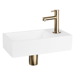 Differnz Solid fonteinset - 36x18.5x9cm - Rechthoek - 1 kraangat - recht matte gouden kraan - Solid surface Wit SW524002/SW644702/SW705498/SW865583