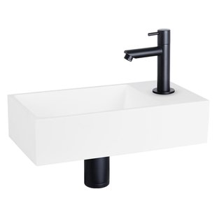 Differnz Solid fonteinset - 36x18.5x9cm - Rechthoek - 1 kraangat - recht zwart matte kraan - Solid surface Wit SW519660/SW529054/SW705498/SW796275