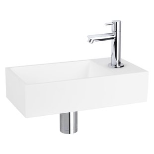 Differnz Solid fonteinset - 36x18.5x9cm - Rechthoek - 1 kraangat - recht chromen kraan - Solid surface Wit 38.402.32