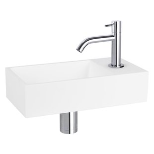 Differnz Solid fonteinset - 36x18.5x9cm - Rechthoek - 1 kraangat - Gebogen chromen kraan - Solid surface Wit 38.402.33