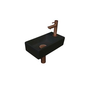 INK Versus Fonteinset - 36x18x9cm - wasbak links - porselein Mat zwart/Mat rose goud 1805315