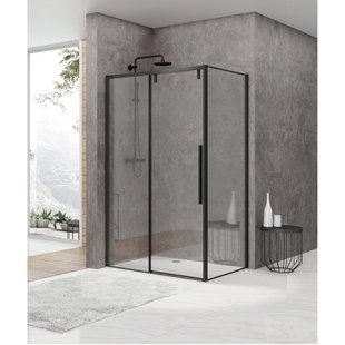 Van Rijn Products ST06 Softclose schuifdeur - 158.5x200cm - helder glas - dikte 8mm - tbv hoekcabine - incl. greep - zwart ST06350160ZW