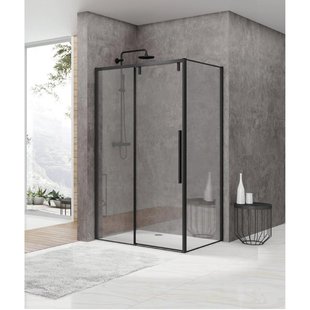 Van Rijn Products ST06 Softclose schuifdeur - 178.5x200cm - helder glas - dikte 8mm - tbv hoekcabine - incl. greep - zwart ST06350180ZW