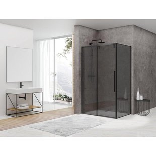 Van Rijn Products ST06 Wand - 98.5x200cm - rookglas - dikte 8mm - tbv hoekcabine - zwart ST06350100ZWWGR
