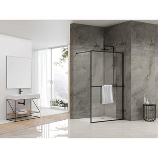 Van Rijn Products ST04 Vaste wand - 99.5x200cm - helder glas - dikte 8mm - incl. handdoekhouder incl. stabilisatiestang - 120cm - zwart mat ST04100KPH