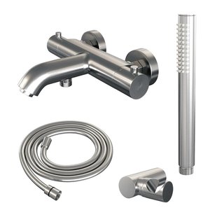 Brauer Brushed Edition Badthermostaatkraan opbouw met handdoucheset geborsteld nikkel PVD sw374402/SW1164756/sw374432/sw450726/