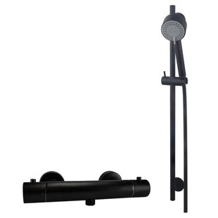 Wiesbaden Rio Douchethermostaat 15cm met glijstangset Mat Zwart sw110885/sw161901/sw373797/