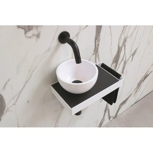 Ink Jazz XS toiletmeubel frame glans wit plateau quartz zwart waskom links polystone 20cm glans wit sw207539/sw207547/sw207570/