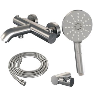 Brauer Brushed Edition Badkraan opbouw - douchegarnituur - 2 gladde knoppen - handdouche rond 3 standen - PVD - geborsteld nikkel sw374403/SW1164756/sw374432/sw450726/