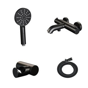 Brauer Black Edition Badkraan opbouw - 2 gladde knoppen - handdouche rond 3 standen - mat zwart sw238164/sw238165/sw353734/SW1164705/